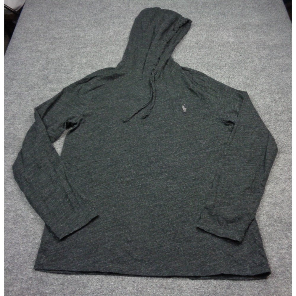 Polo Ralph Lauren Jersey Hooded T-Shirt Black Marl Heather L Long Sleeve